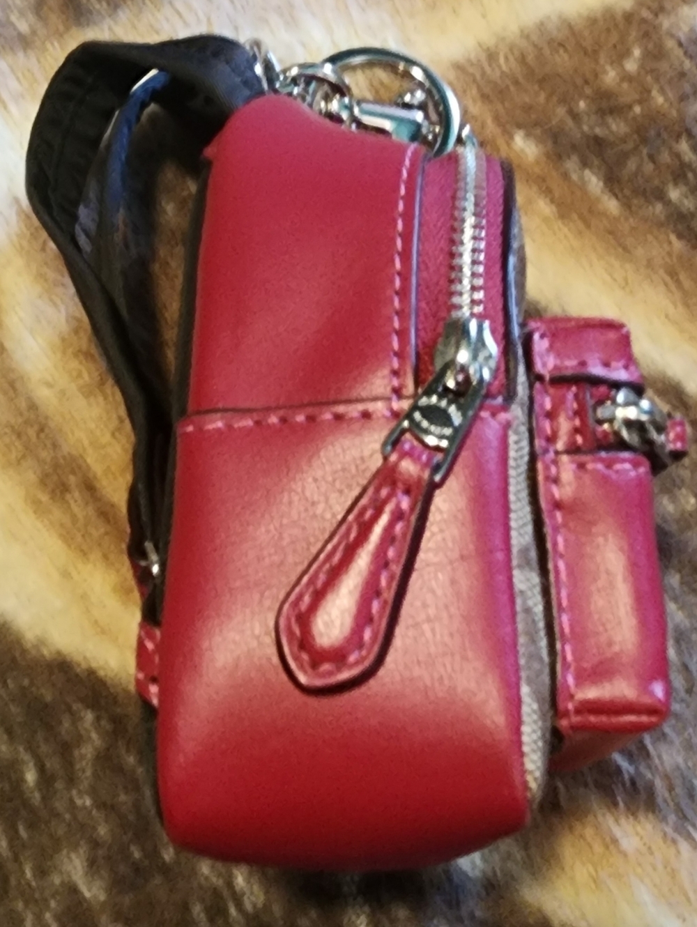 Coach Signature Canvas Mini Backpack Keychain with Pink Trim - Picture 3 of 6